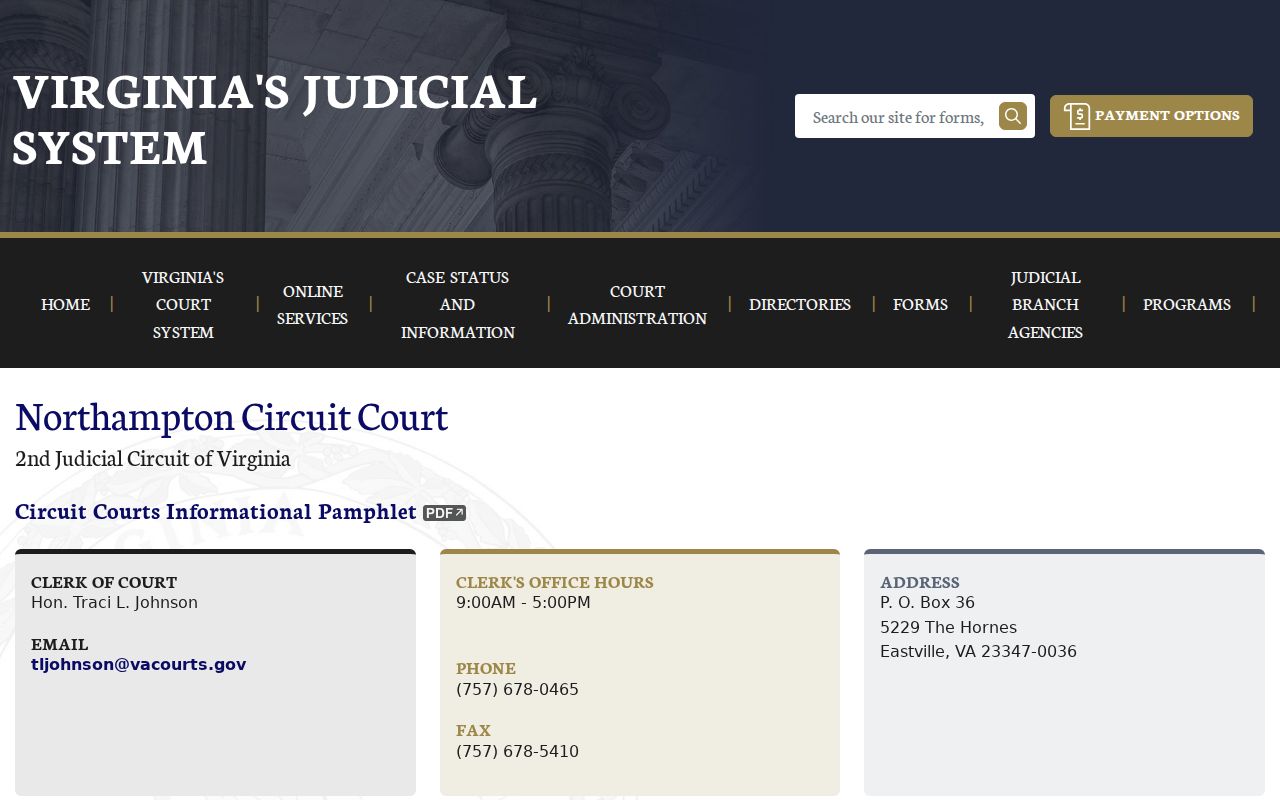 Northampton County warrant records route through the Circuit Court clerk rather than a town court
