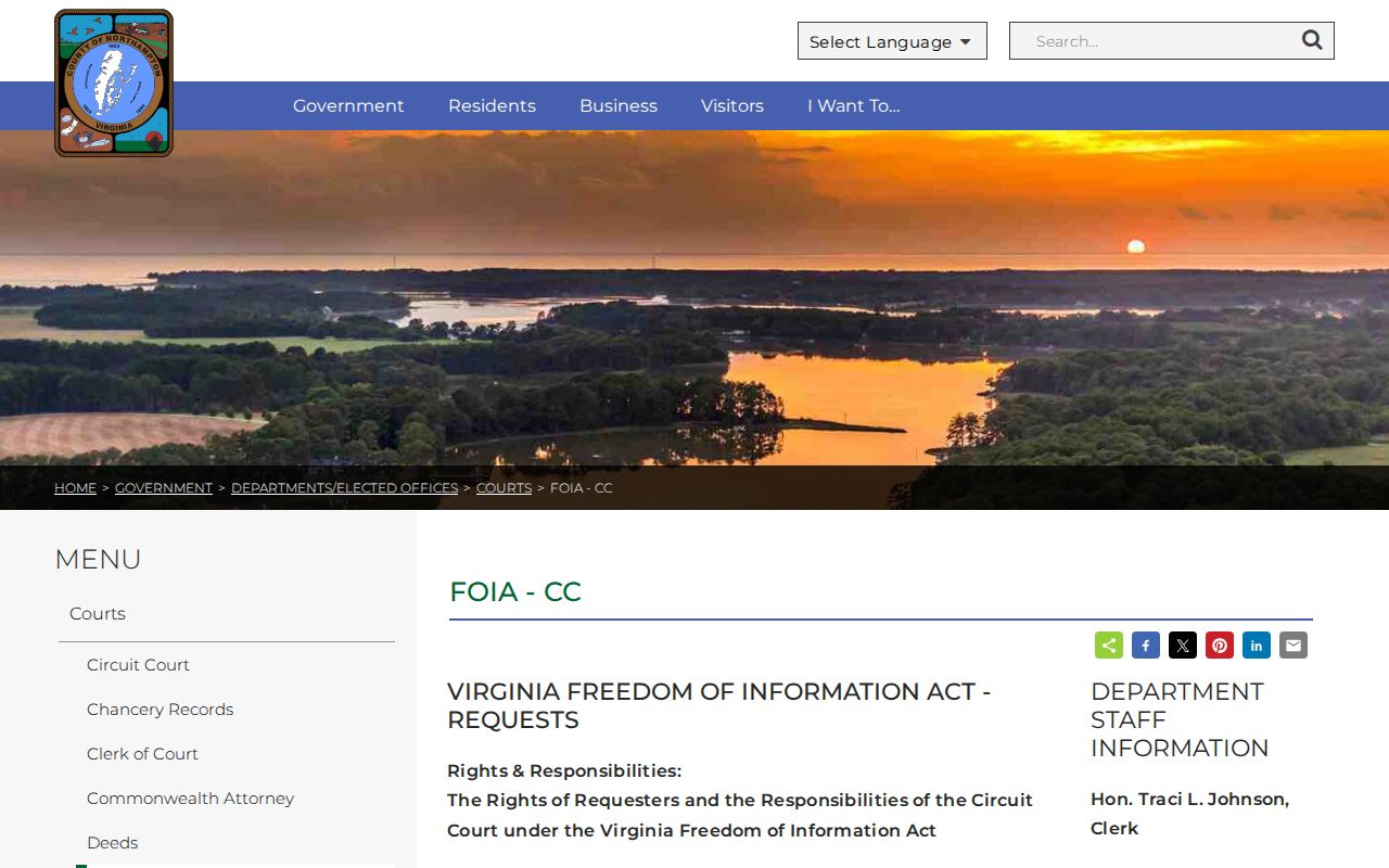 Northampton County Circuit Clerk FOIA route for warrant record requests