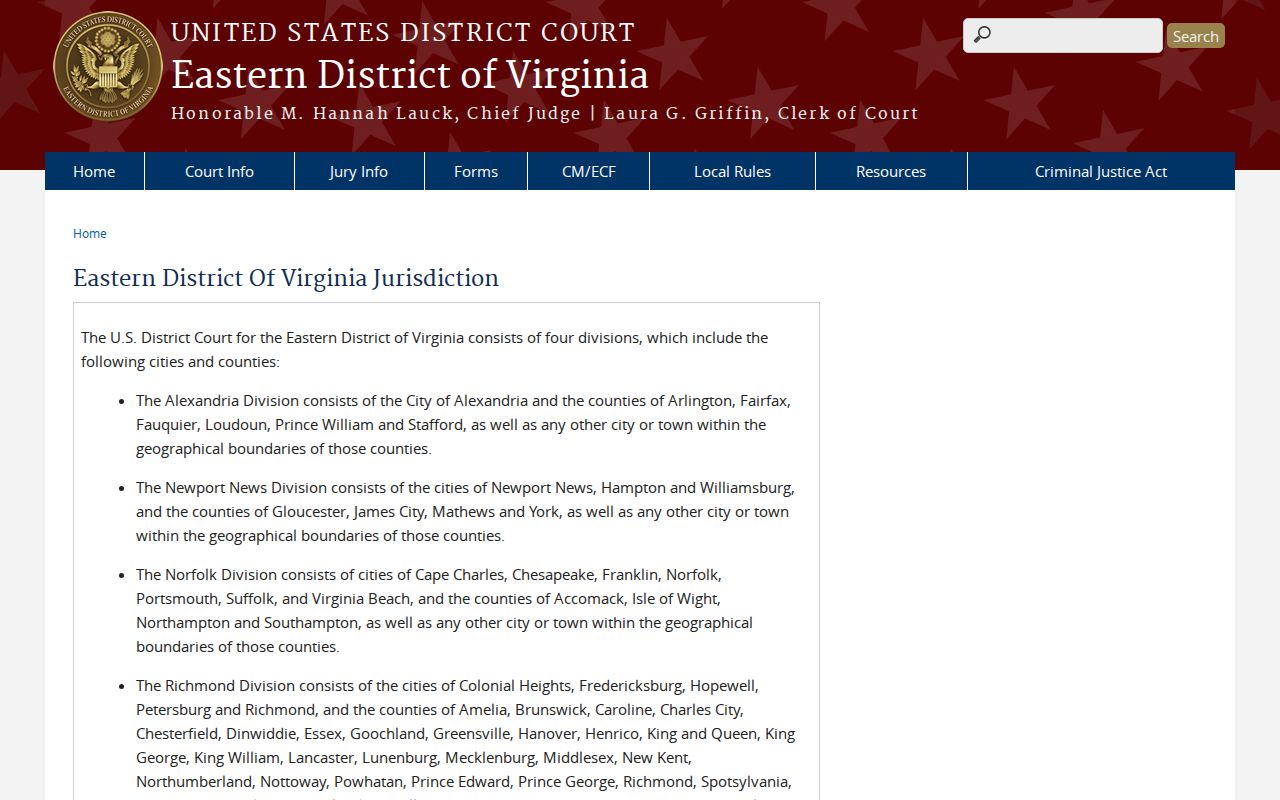 Northampton County federal arrest warrant jurisdiction in the Eastern District of Virginia Norfolk Division