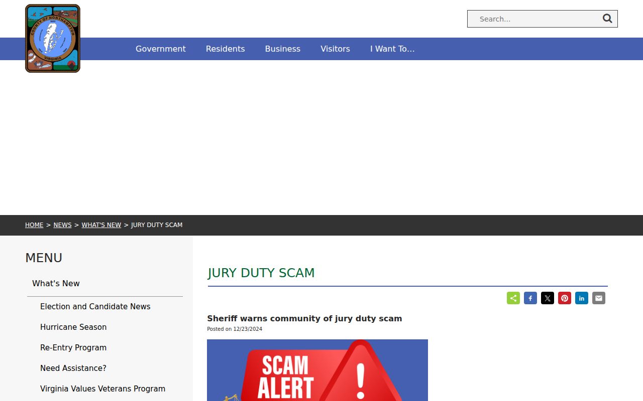 Northampton County warrant-related warning about a local court-payment scam