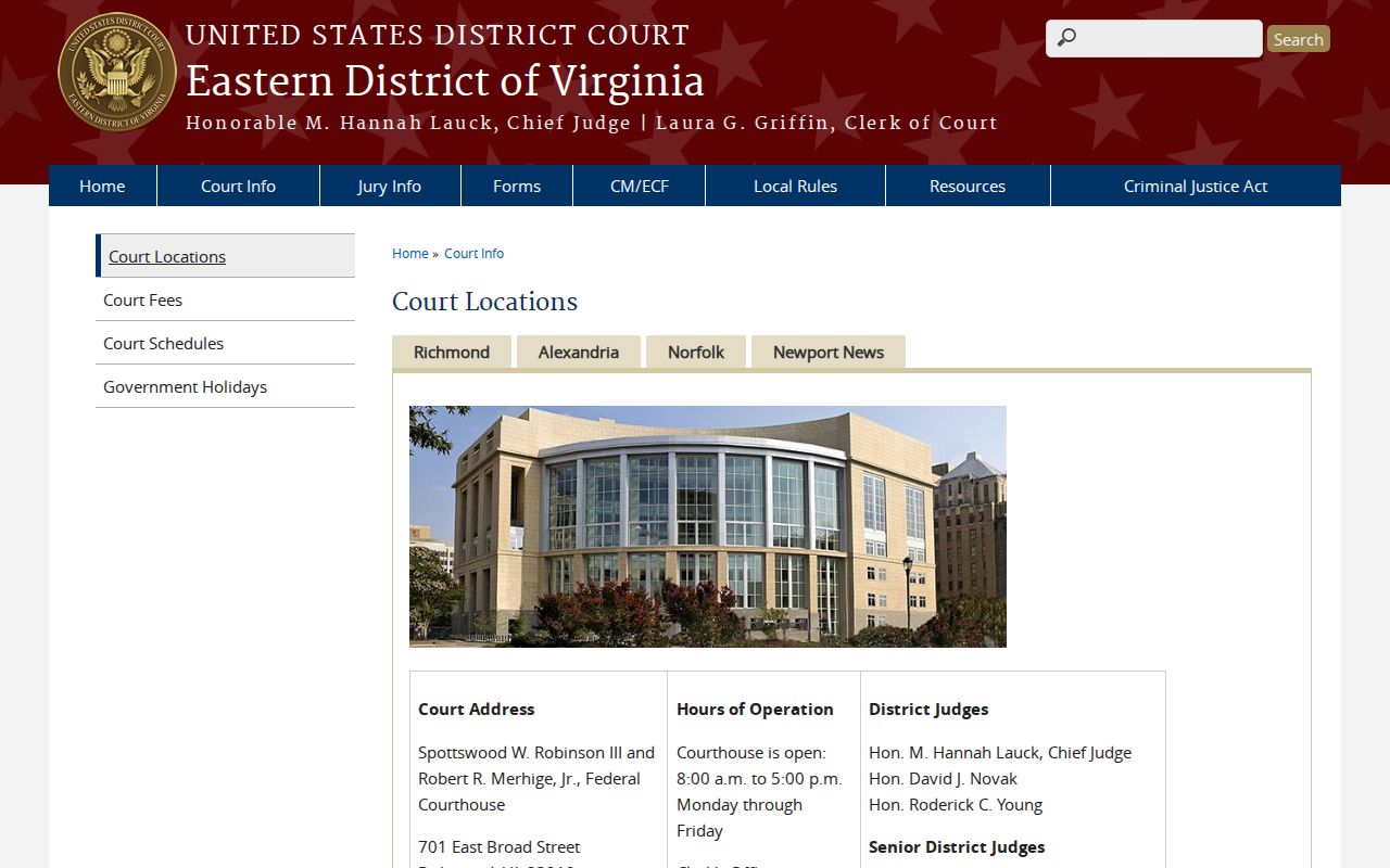Northampton County federal warrant record route through EDVA courthouse locations