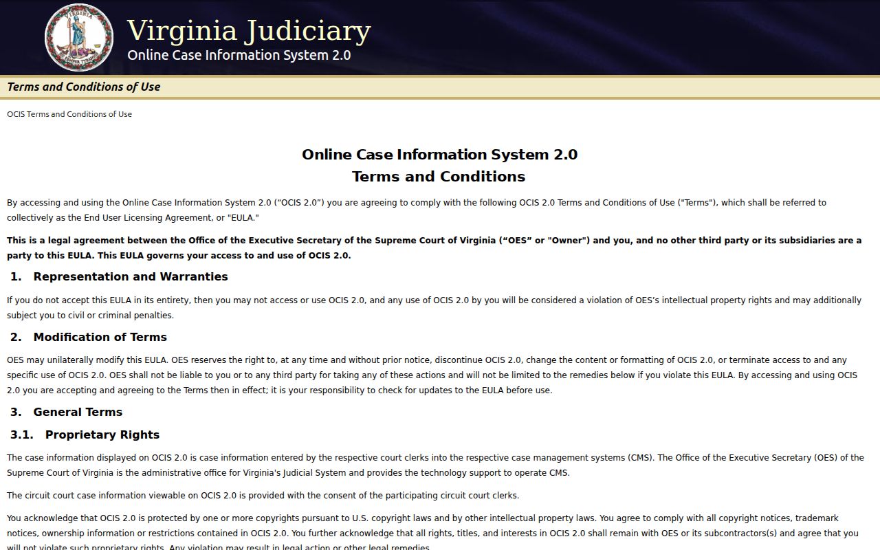 Northampton County warrant search reference showing the Virginia OCIS public case search